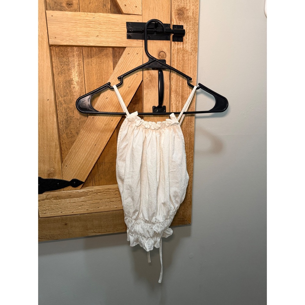 White Halter Top Ruffle Open Back Tie Straps Textured Crop Top s